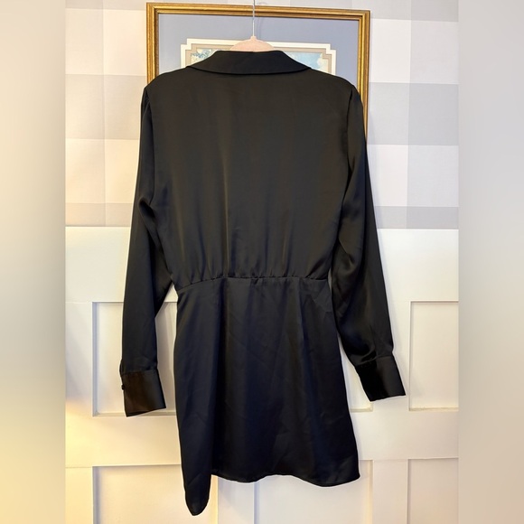 Zara Black Tuxedo Satin Long Sleeve Dress Size XS - Picture 2 of 7